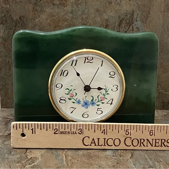 Vintage MCM Mid Century Modern Heavy Green Desk Clock - Picture 8 of 14